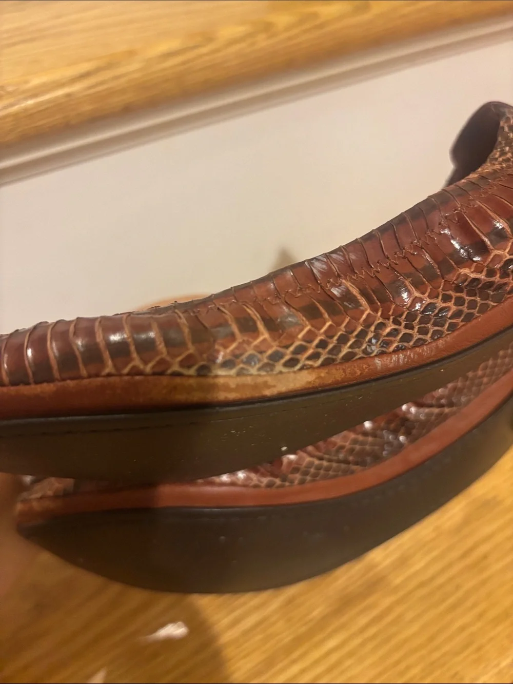 Tory Burch Brown Snakeskin-Texture Leather Ballet Flats